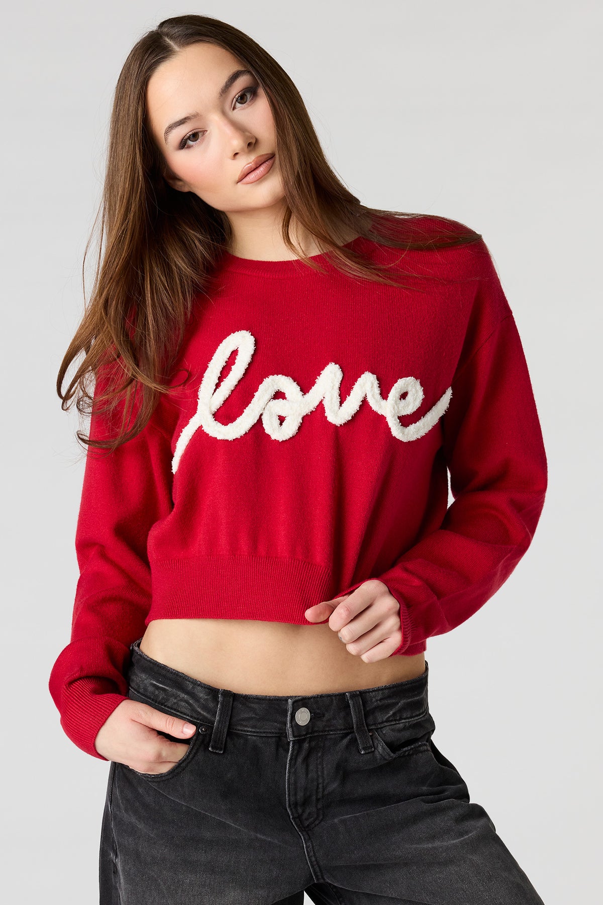 Alt View 4. Fuzzy Knit Sweater - Red