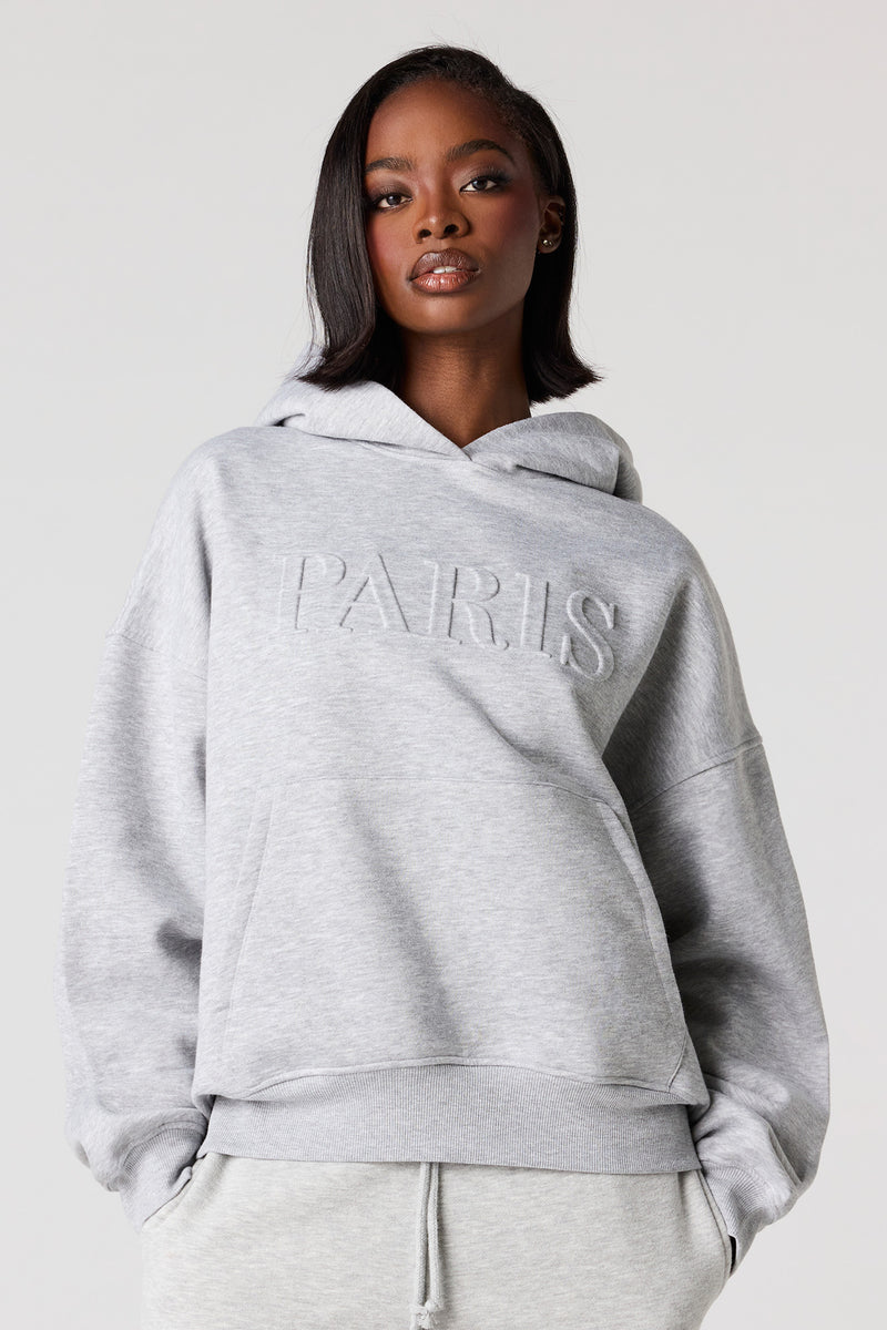 Embossed Boxy Fleece Hoodie