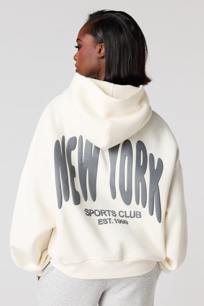 New York Puff Print Boxy Fleece Hoodie
