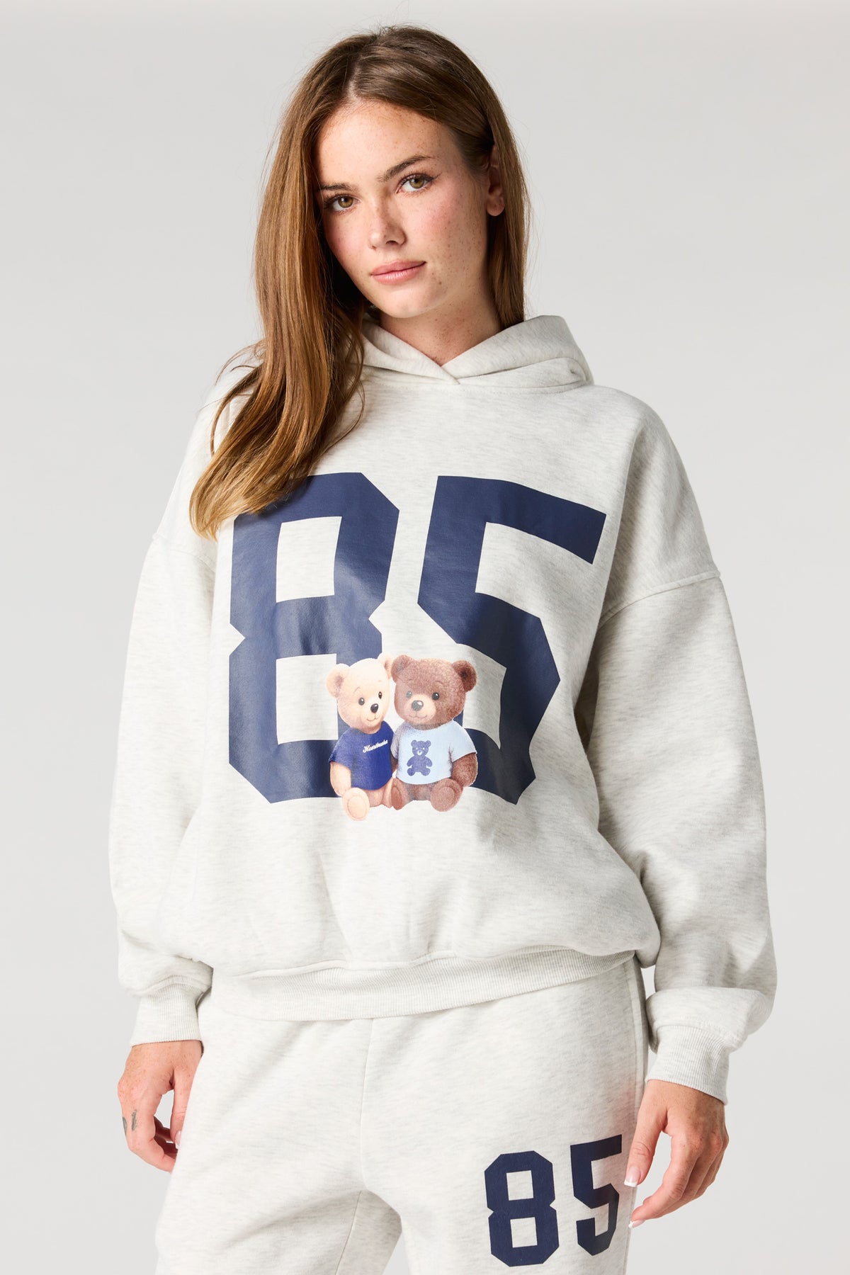 85 Graphic Boxy Fleece Hoodie - Light Grey