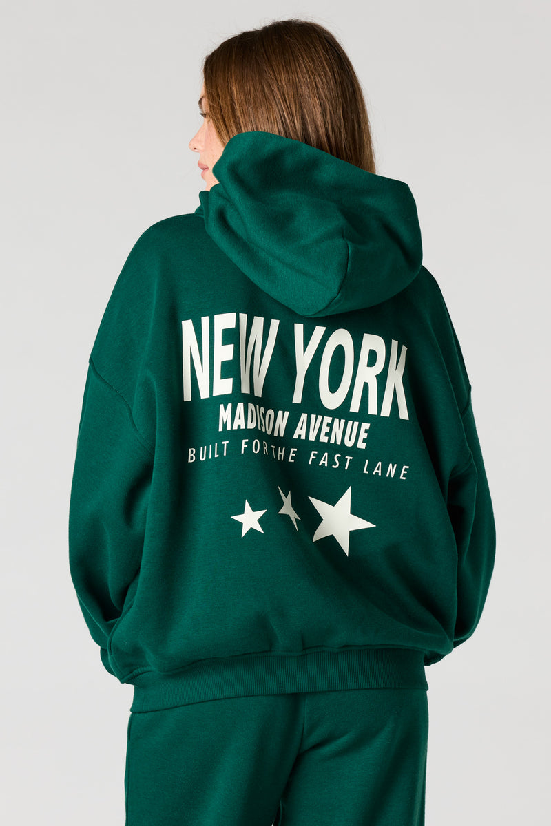 NY HD Print Boxy Fleece Hoodie