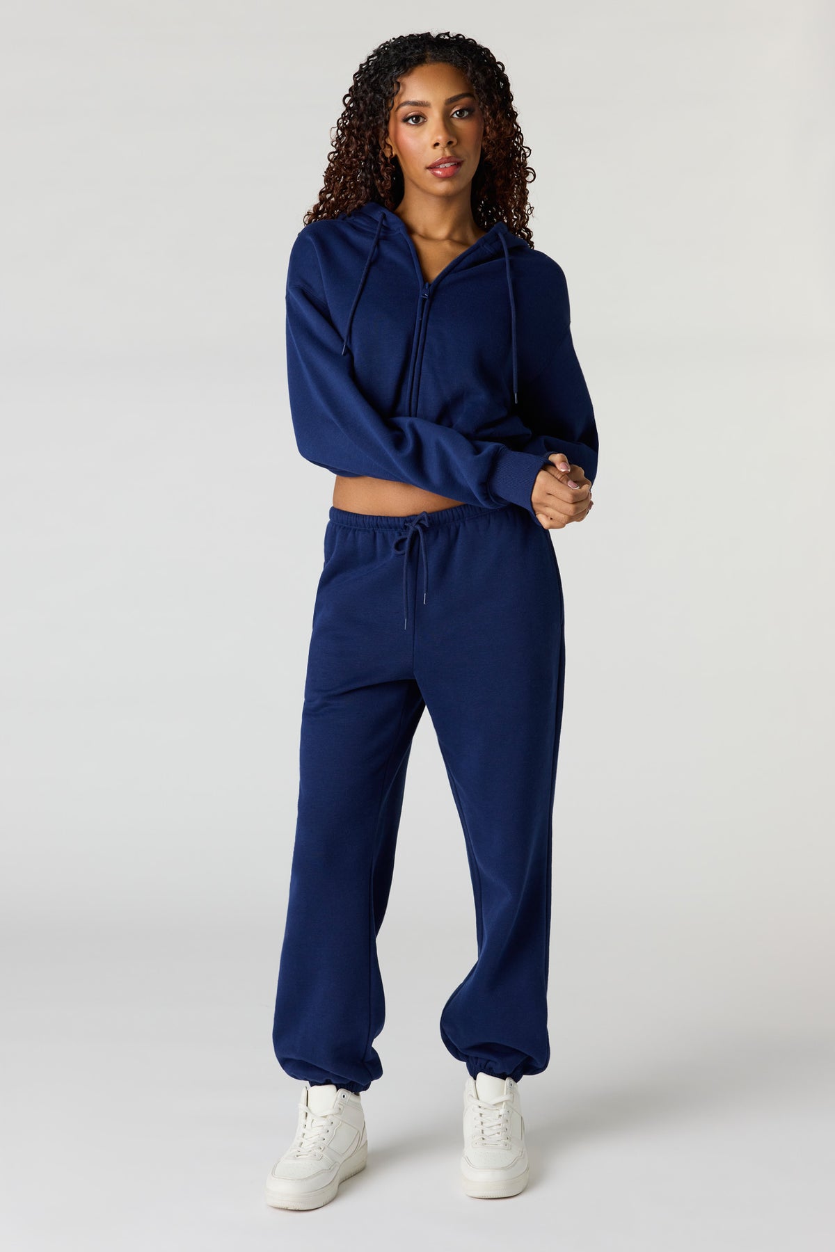 Alt View 3. Oversized Cropped Zip-Up Hoodie - Dark Blue