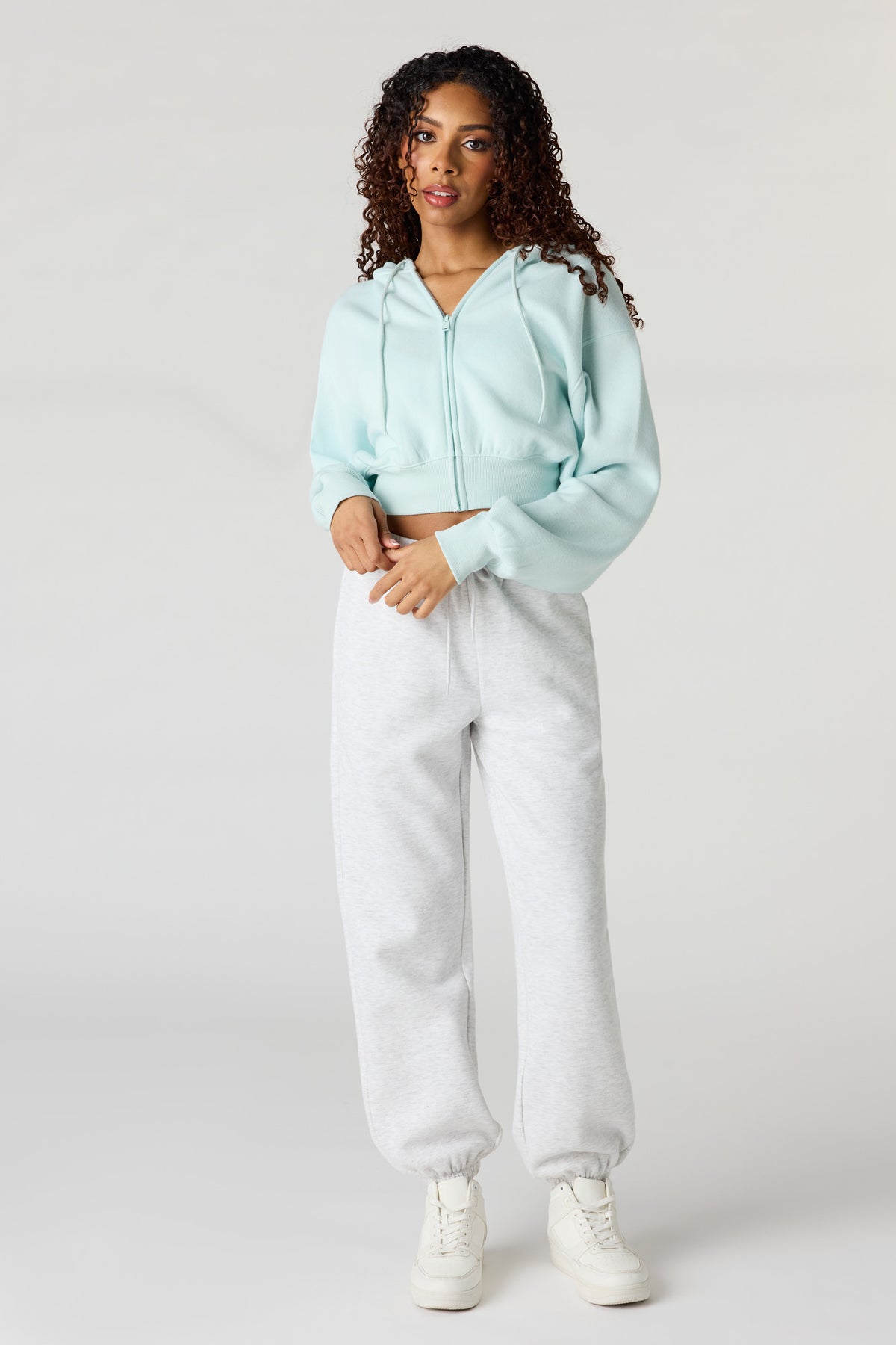 Alt View 3. Oversized Cropped Zip-Up Hoodie - Light Blue