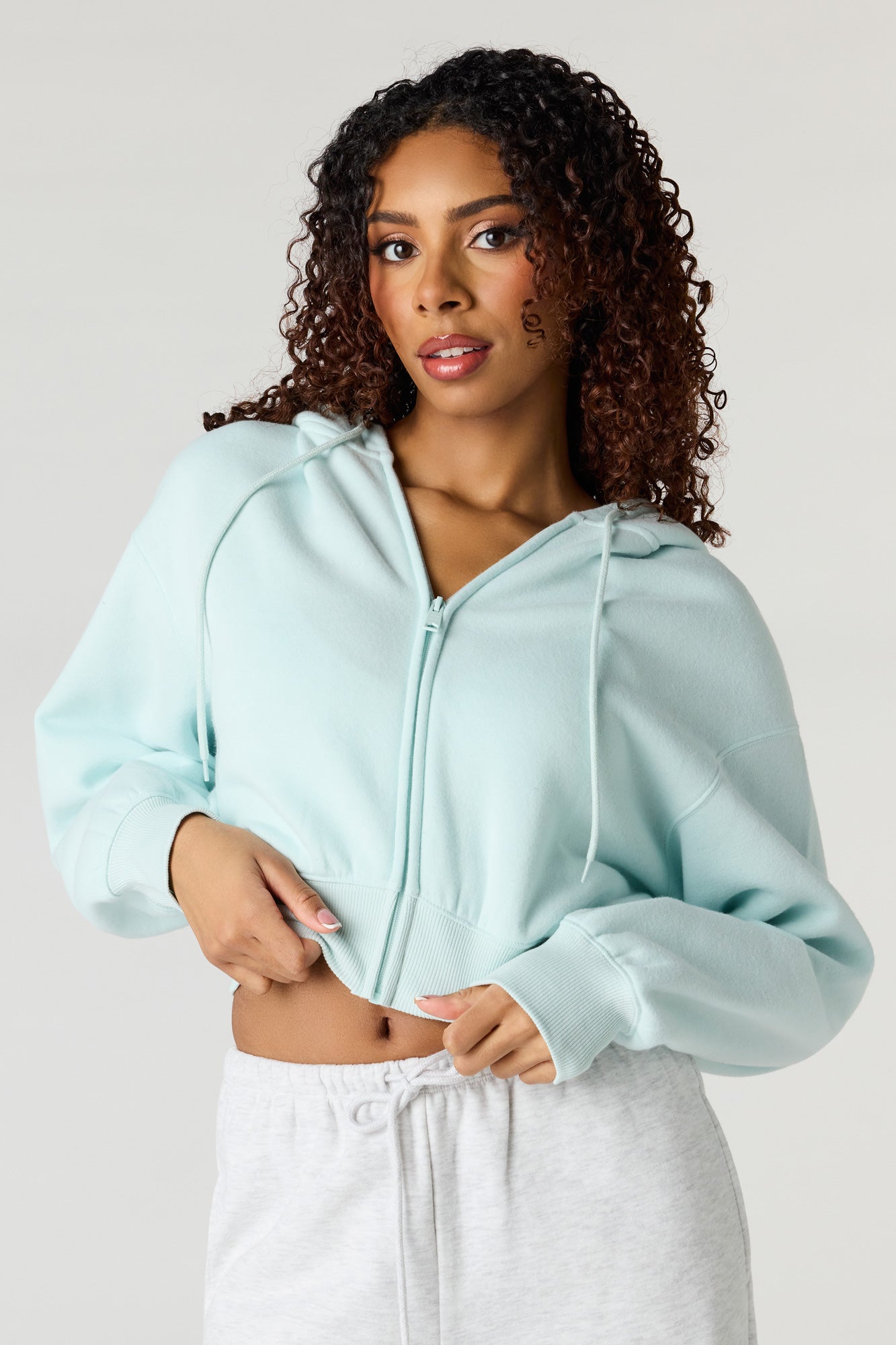 Oversized Cropped Zip-Up Hoodie – Urban Planet