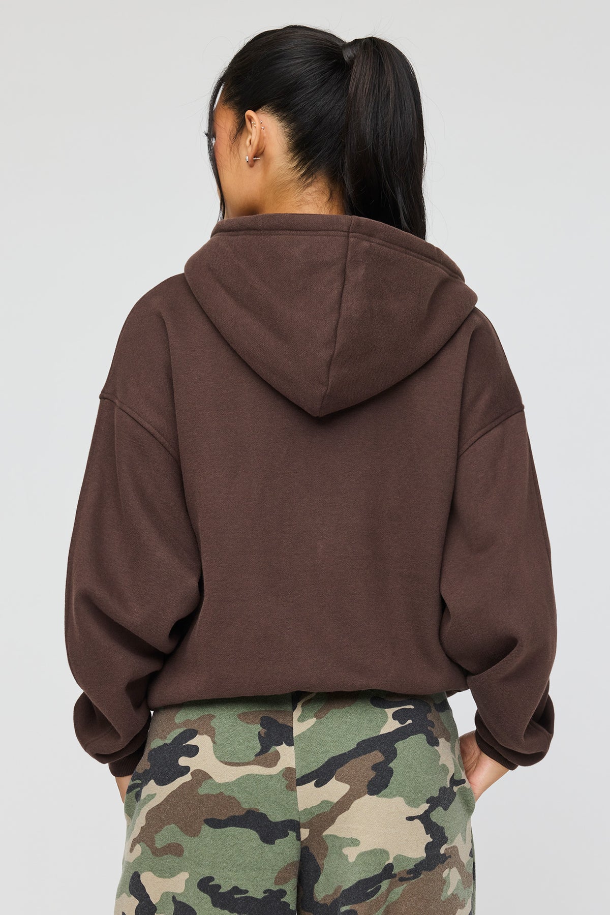 Alt View 2. Luxe Fleece Bubble Hem Zip Hoodie - Brown