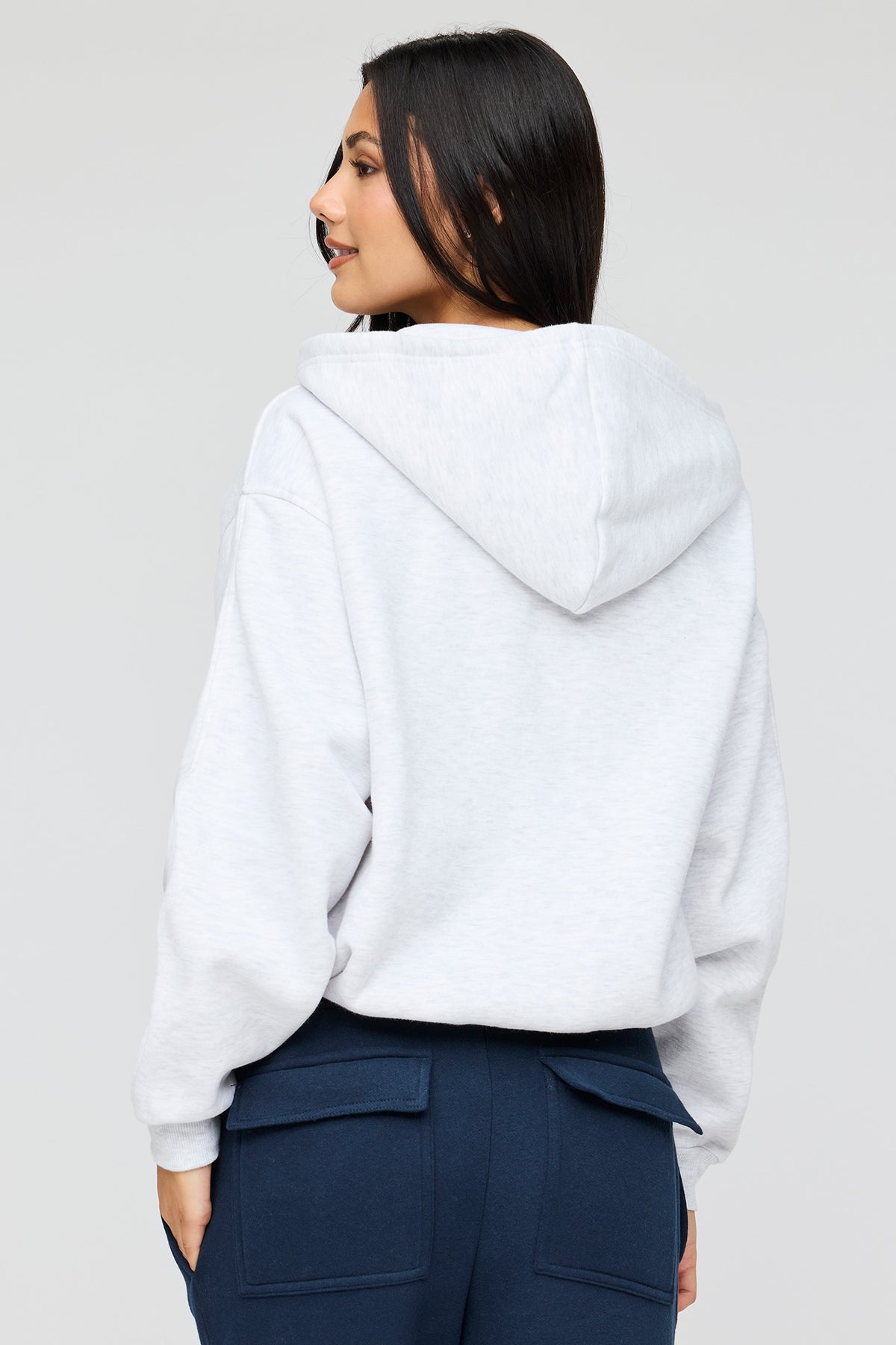 Alt View 2. Luxe Fleece Bubble Hem Zip Hoodie - Light Grey