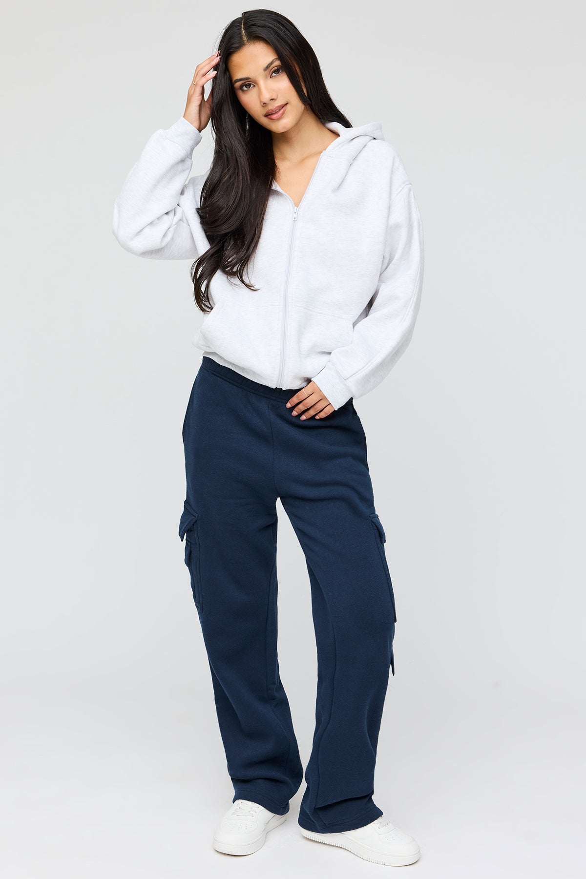 Alt View 3. Luxe Fleece Bubble Hem Zip Hoodie - Light Grey