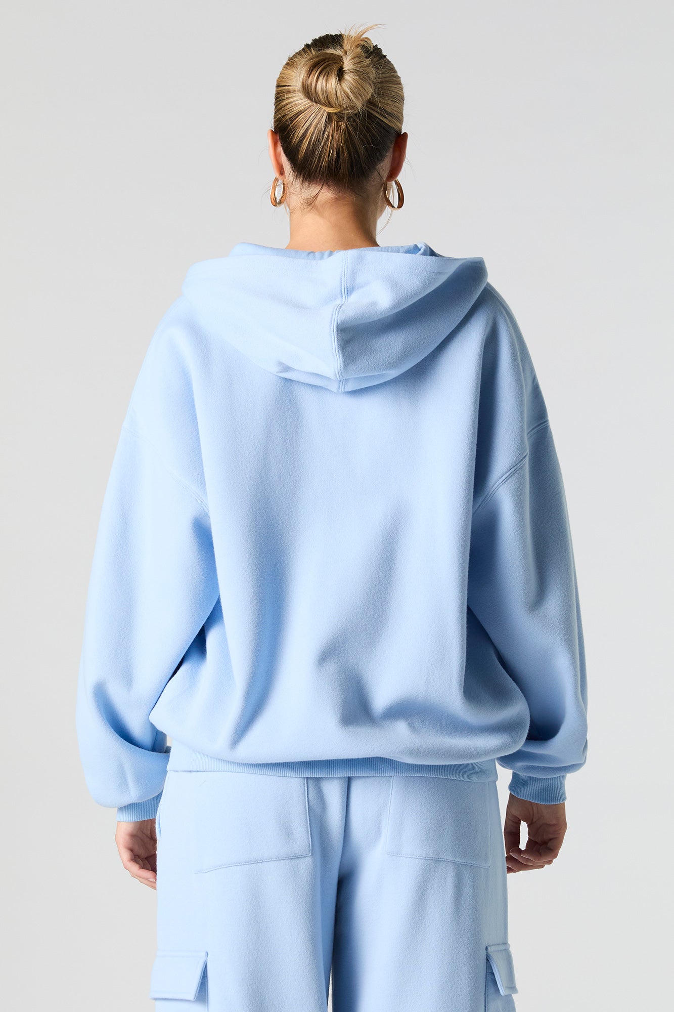 Oversized Solid Fleece Zip-Up Hoodie