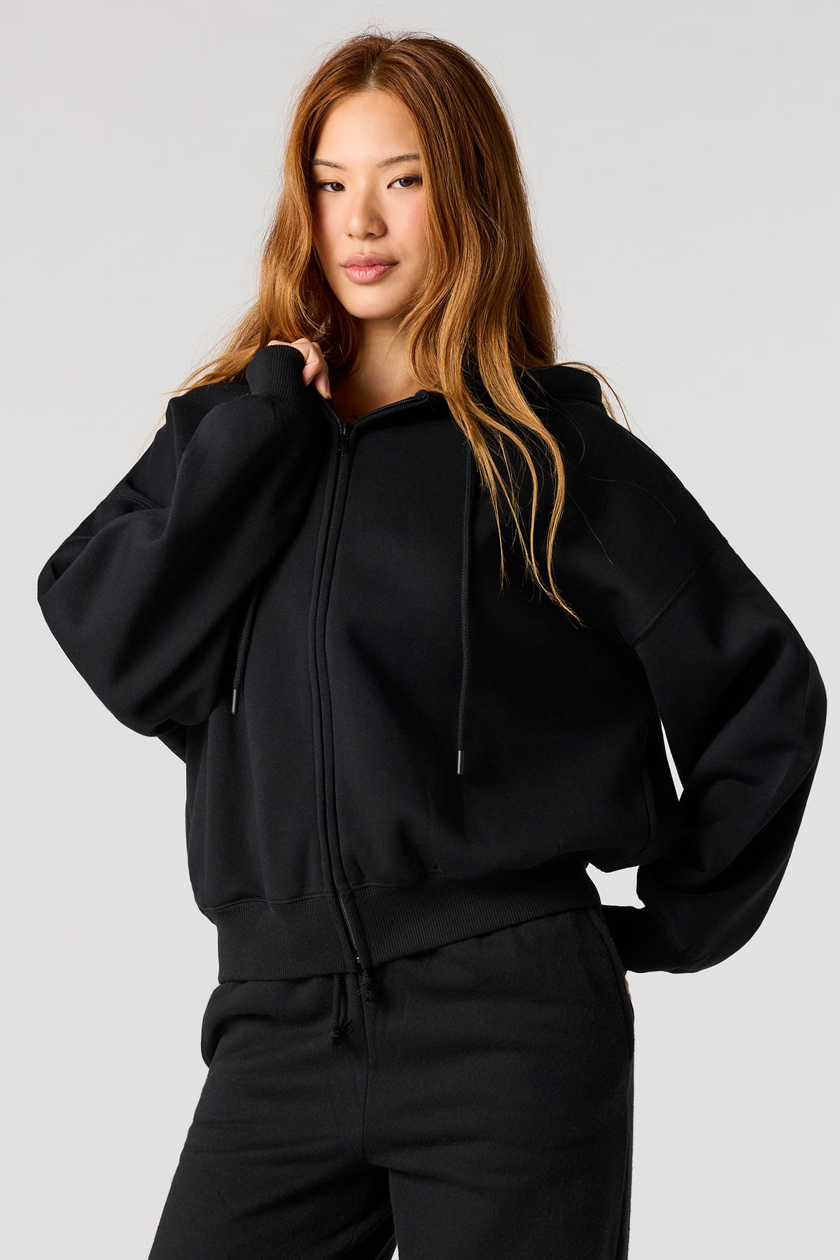Alt View 10. Fleece Boxy Zip-Up Hoodie - Grey Blue