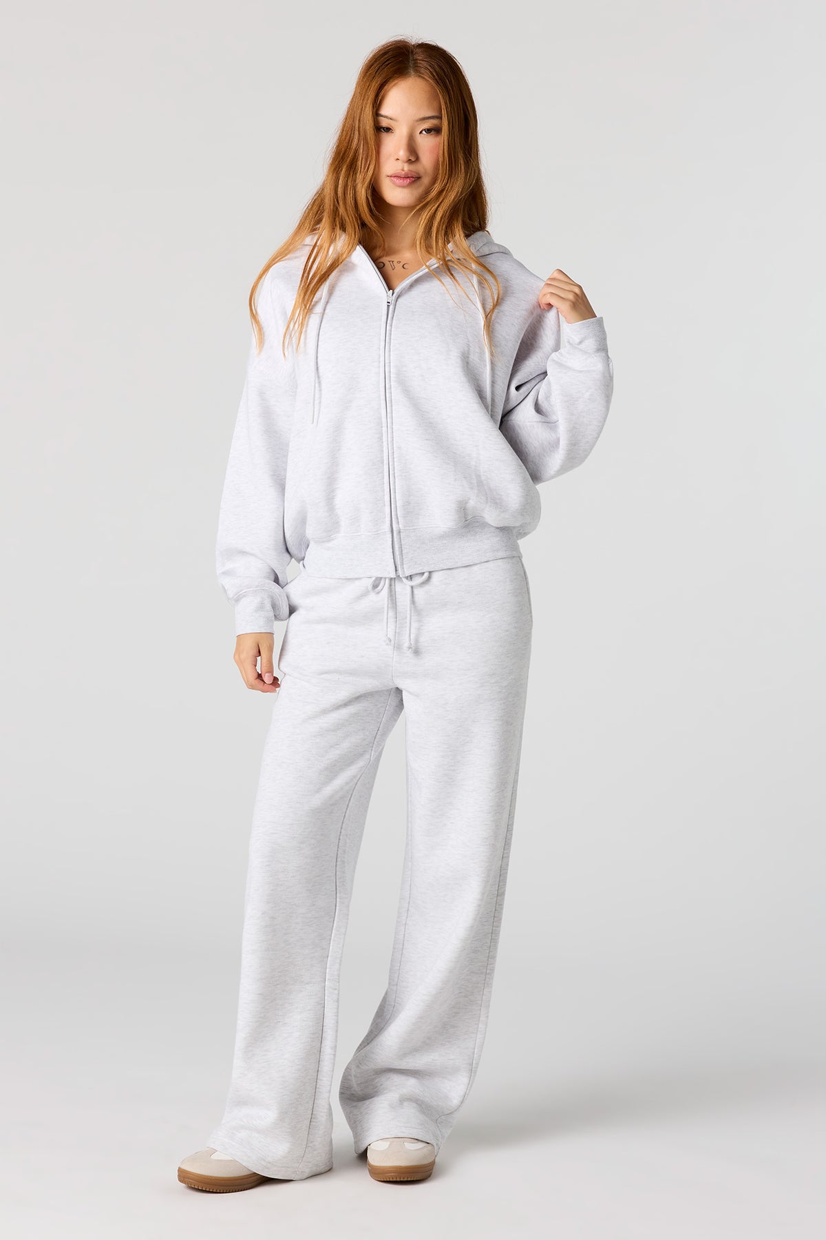 Alt View 3. Fleece Boxy Zip-Up Hoodie - Grey Blue