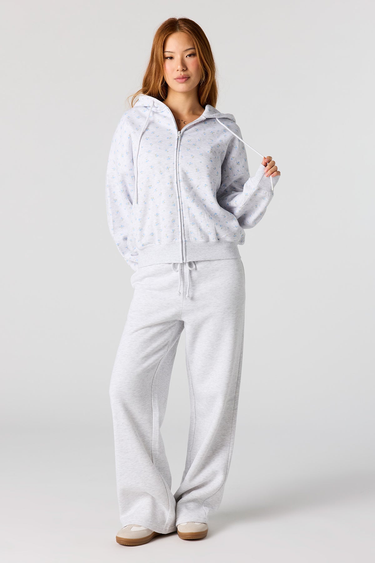Alt View 3. Fleece Boxy Zip-Up Hoodie - Grey Blue