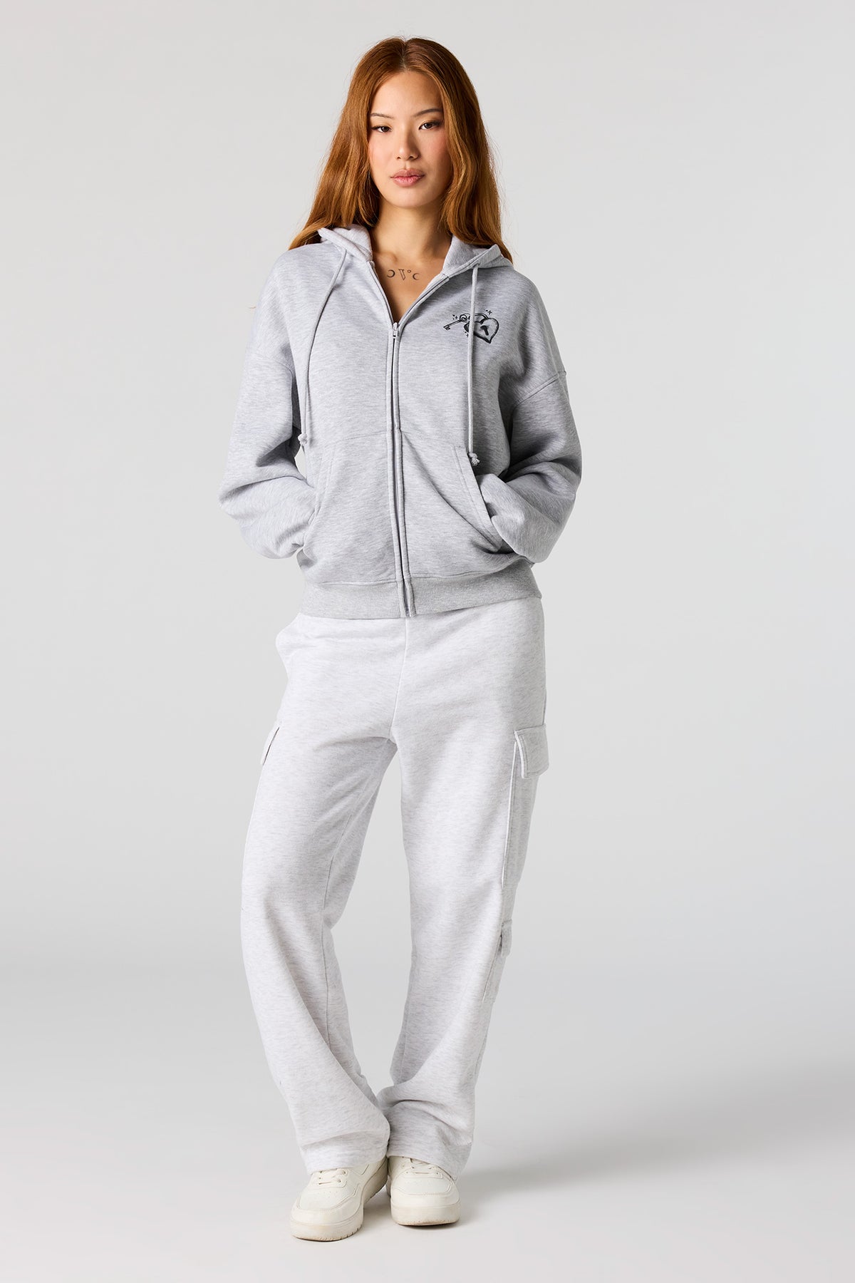 Alt View 3. Puff Print Boxy Zip-Up Hoodie - Heather Grey