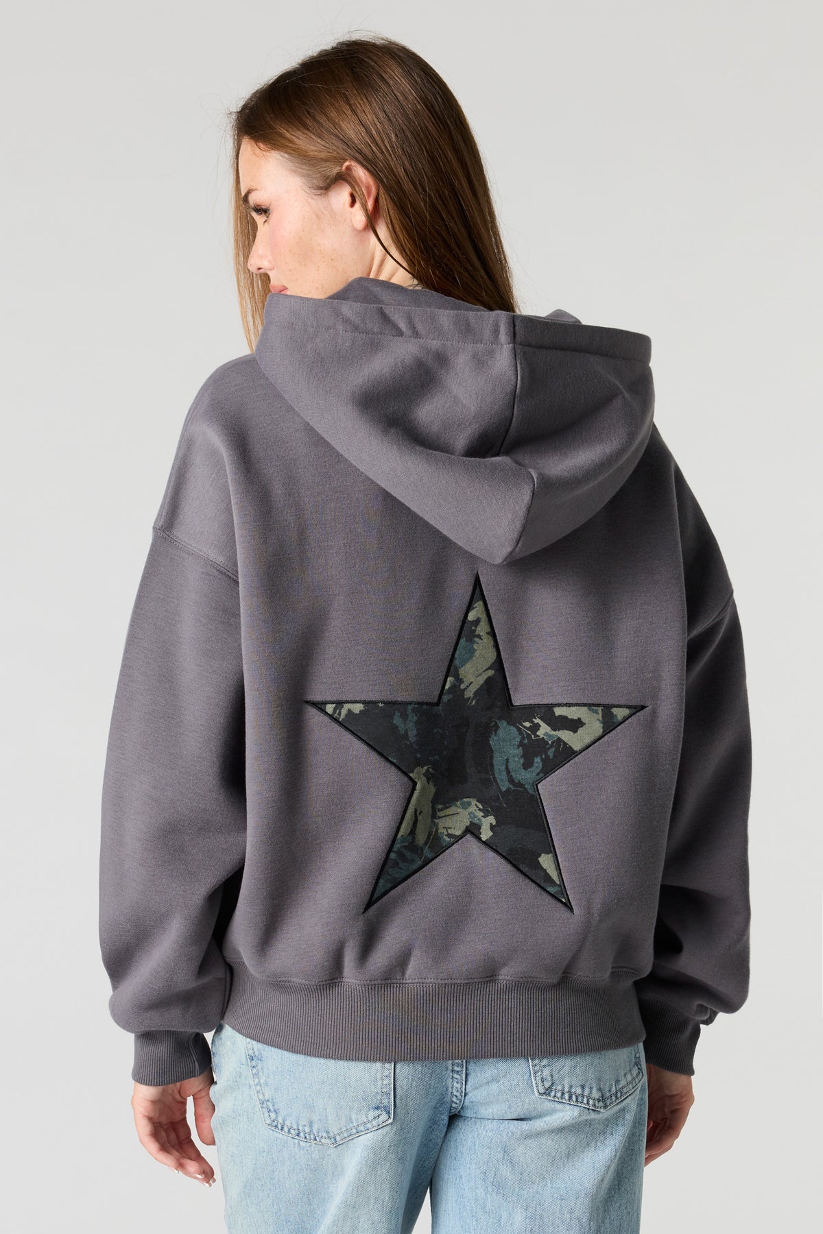 Alt View 2. Boxy Fleece Zip-Up Hoodie - Dark Grey