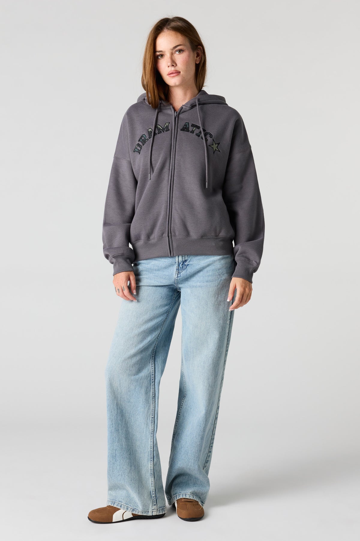 Alt View 3. Boxy Fleece Zip-Up Hoodie - Dark Grey