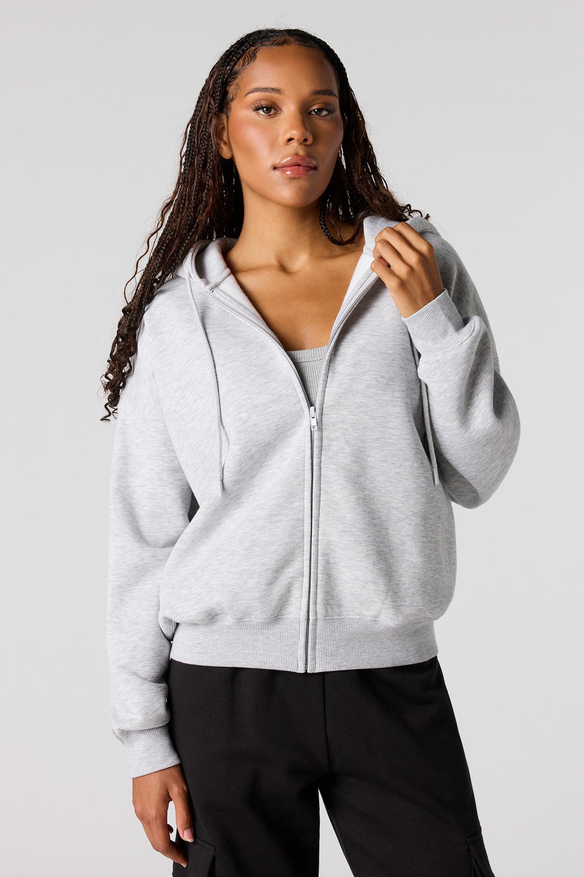 ICONIC SWEAT À CAPUCHE CROPPED GRIS CHINÉ COTON, POLYESTER ICONIC SWEAT À CAPUCHE CROPPED GRIS CHINÉ COTON, POLYESTER