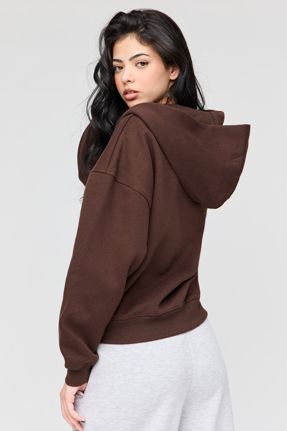 Alt View 2. Luxe Fleece Boyfriend Zip Hoodie - Brown