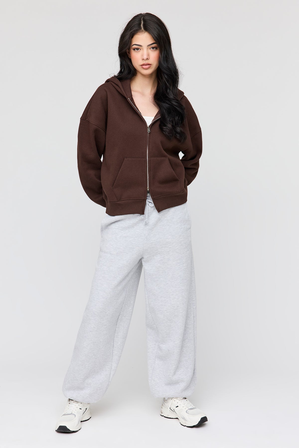 Alt View 3. Luxe Fleece Boyfriend Zip Hoodie - Brown