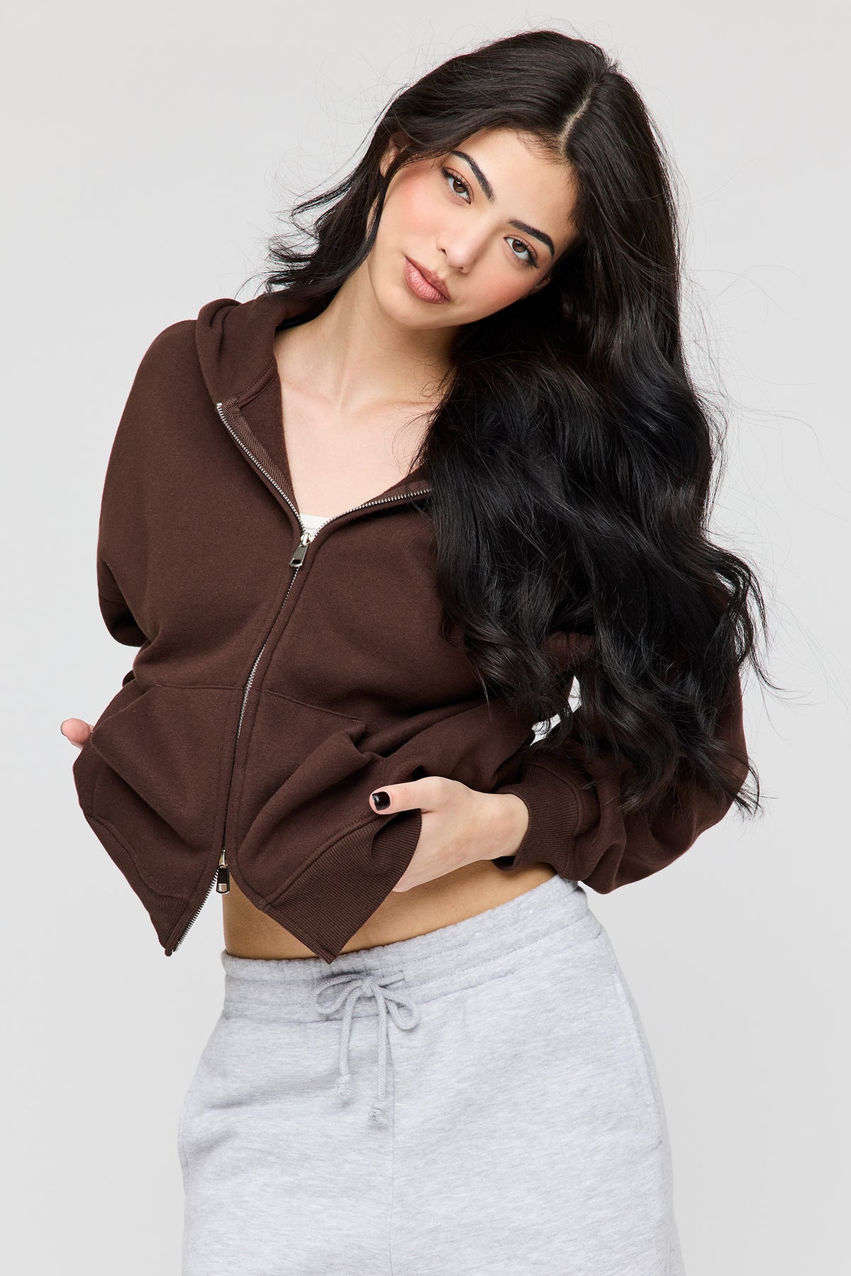 Luxe Fleece Boyfriend Zip Hoodie - Brown