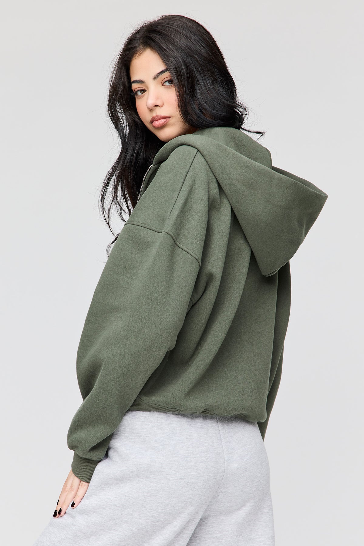 Alt View 2. Luxe Fleece Boyfriend Zip Hoodie - Green