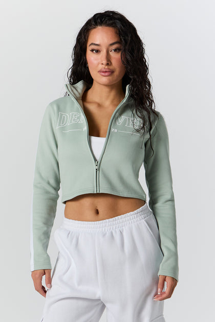 Green Sommer Ray Washed Seamless Ribbed Zip-Up Tank