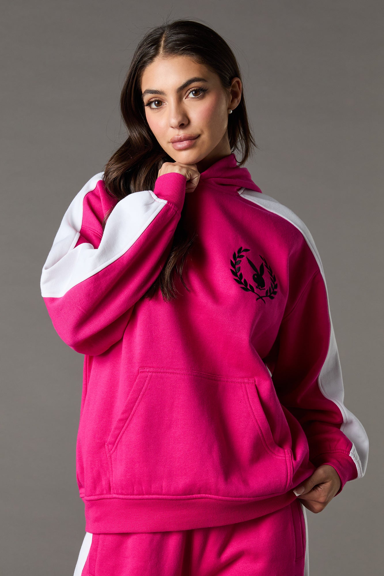 Playboy Oversized Embroidered Colourblock Fleece Hoodie