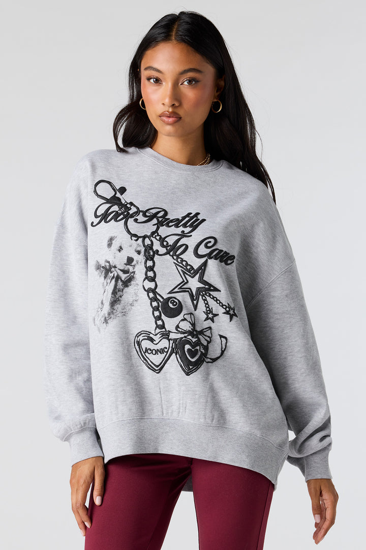 Puffed Print Fleece Oversized Sweatshirt