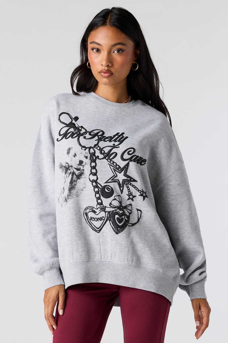 Puffed Print Fleece Oversized Sweatshirt