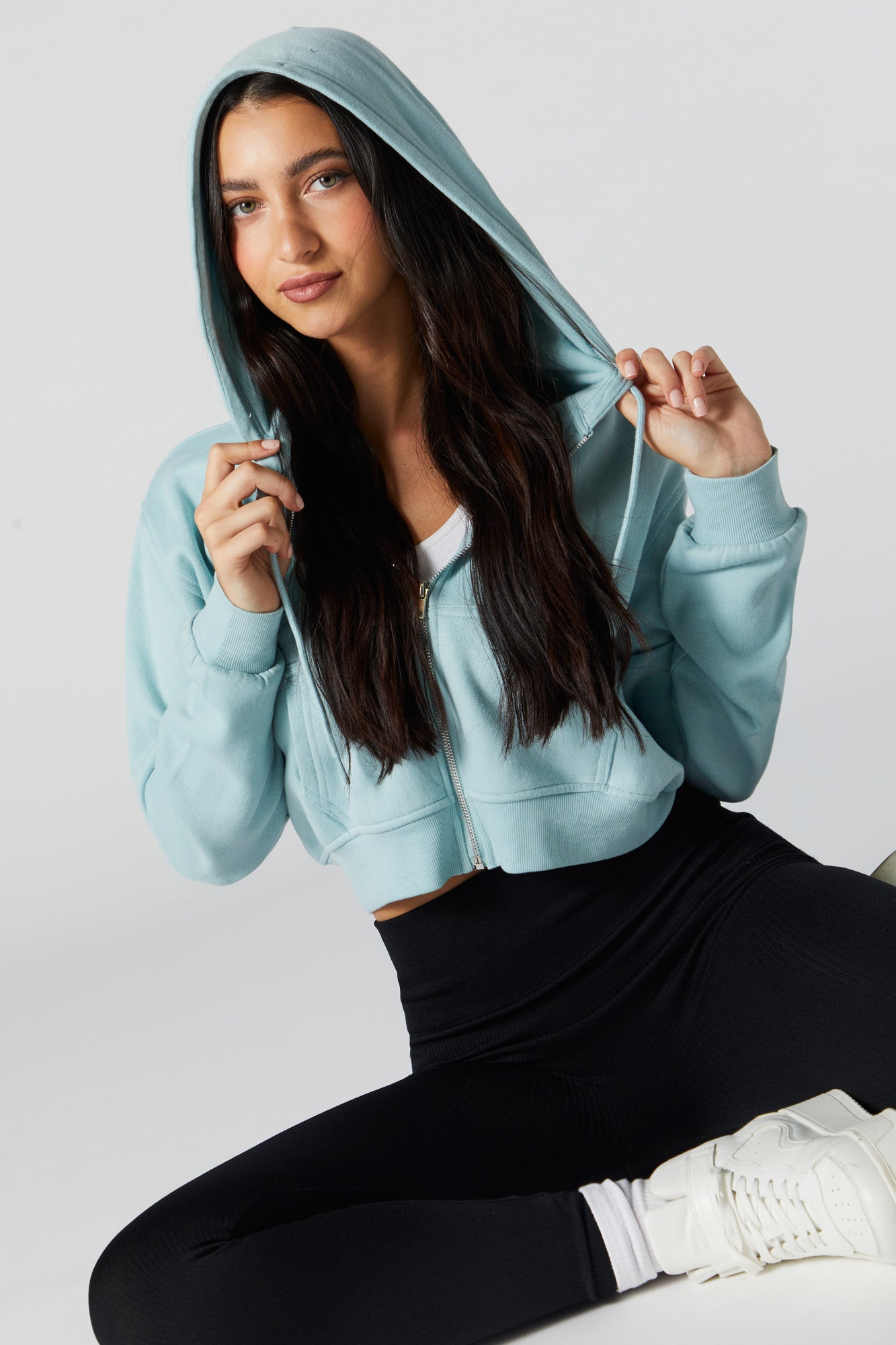 Fleece Zip-Up Cropped Hoodie