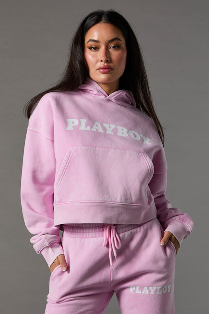 Pink Playboy Graphic Washed Hoodie