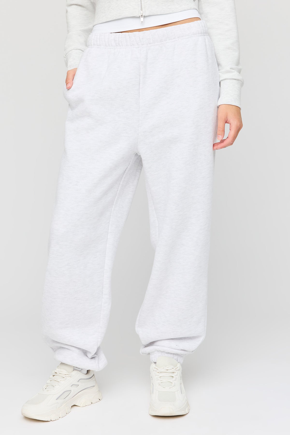 Alt View 2. Luxe Fleece Boyfriend Jogger - Light Grey