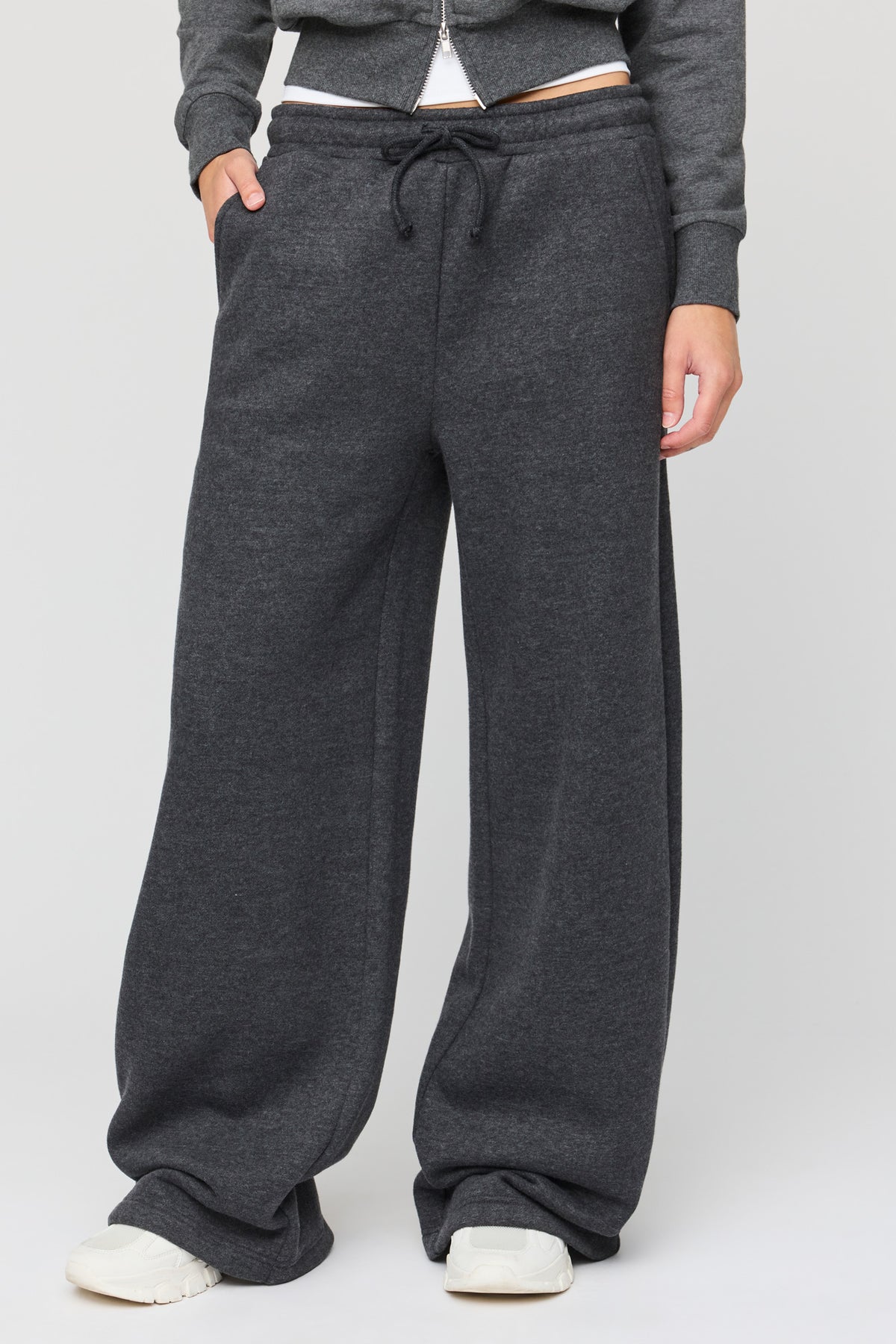 Alt View 2. Luxe Fleece Wide Leg Sweatpant - Charcoal