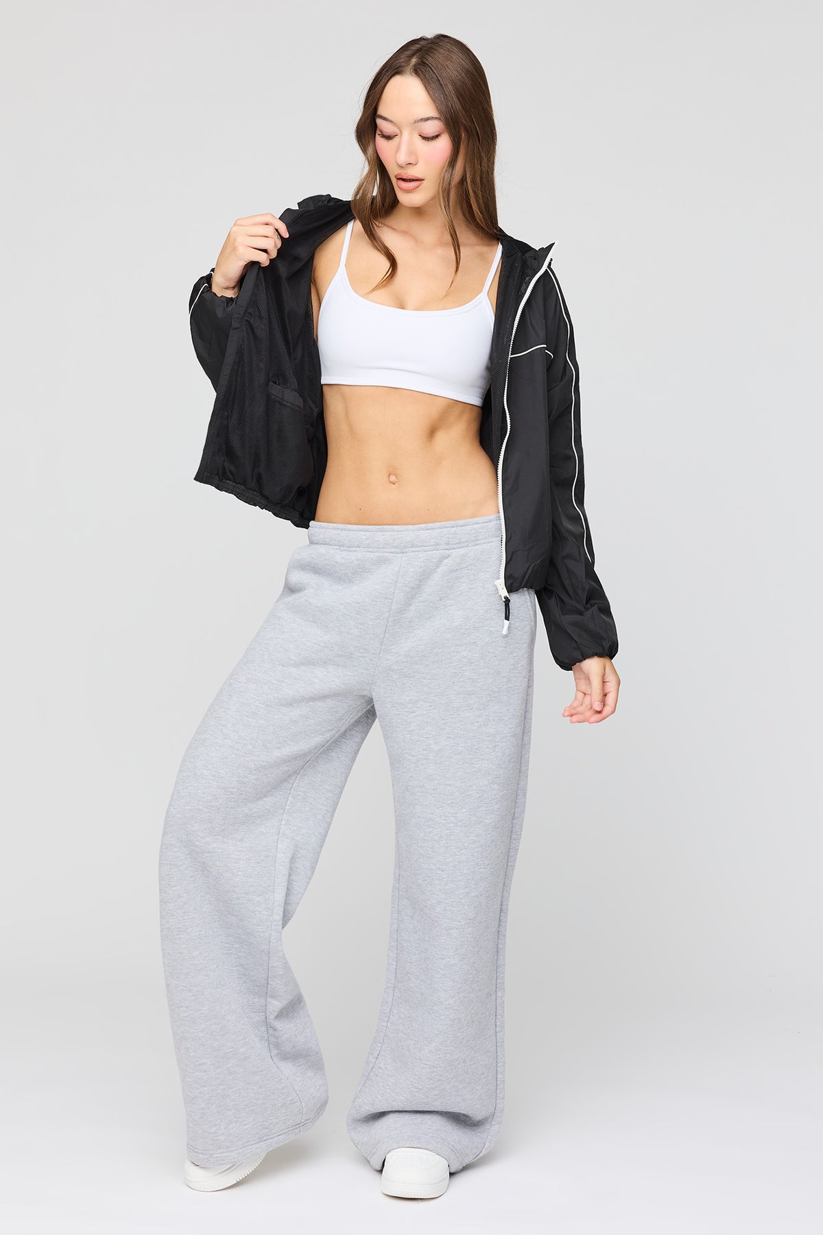 Pantalon d'entraînement à jambe large et taille basse en molleton de luxe