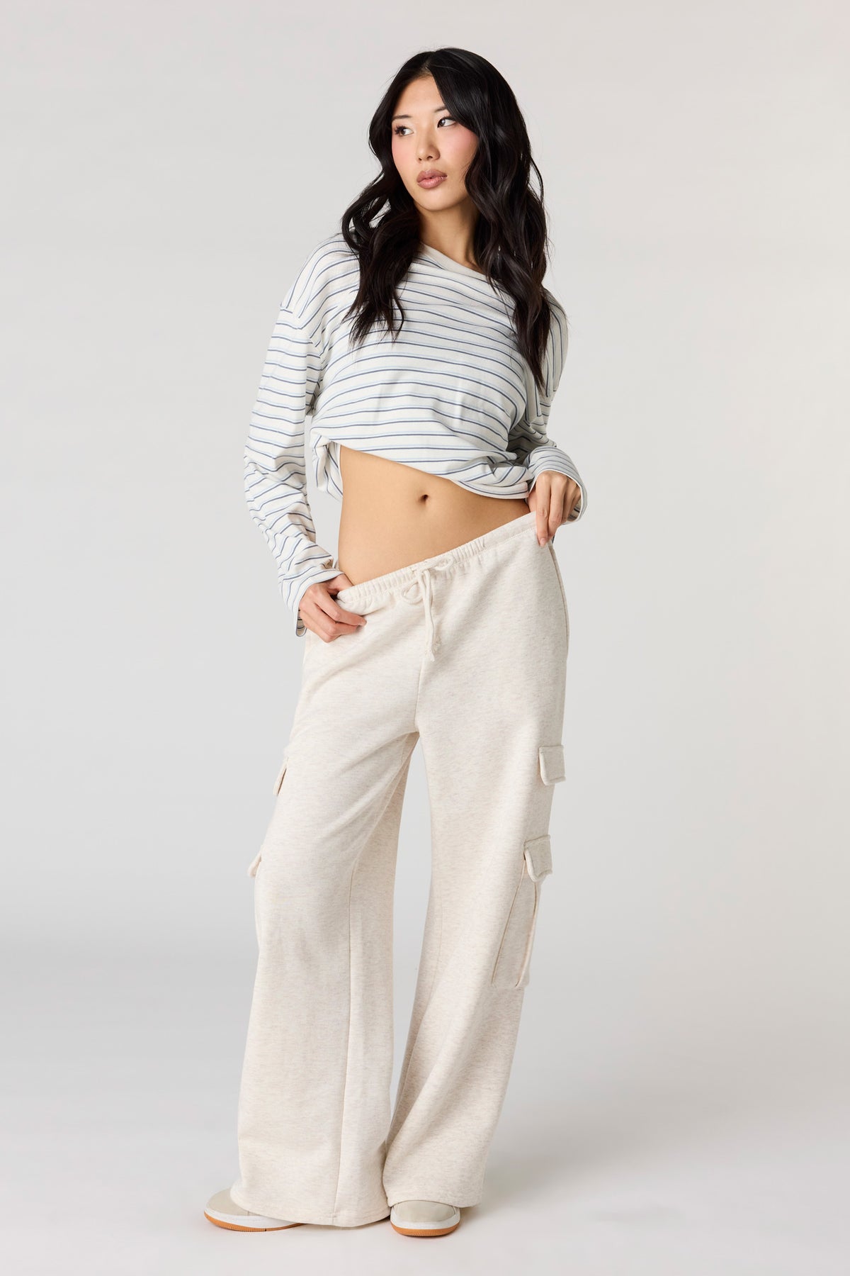 Fleece Low Rise Baggy Cargo Sweatpant - Oatmeal