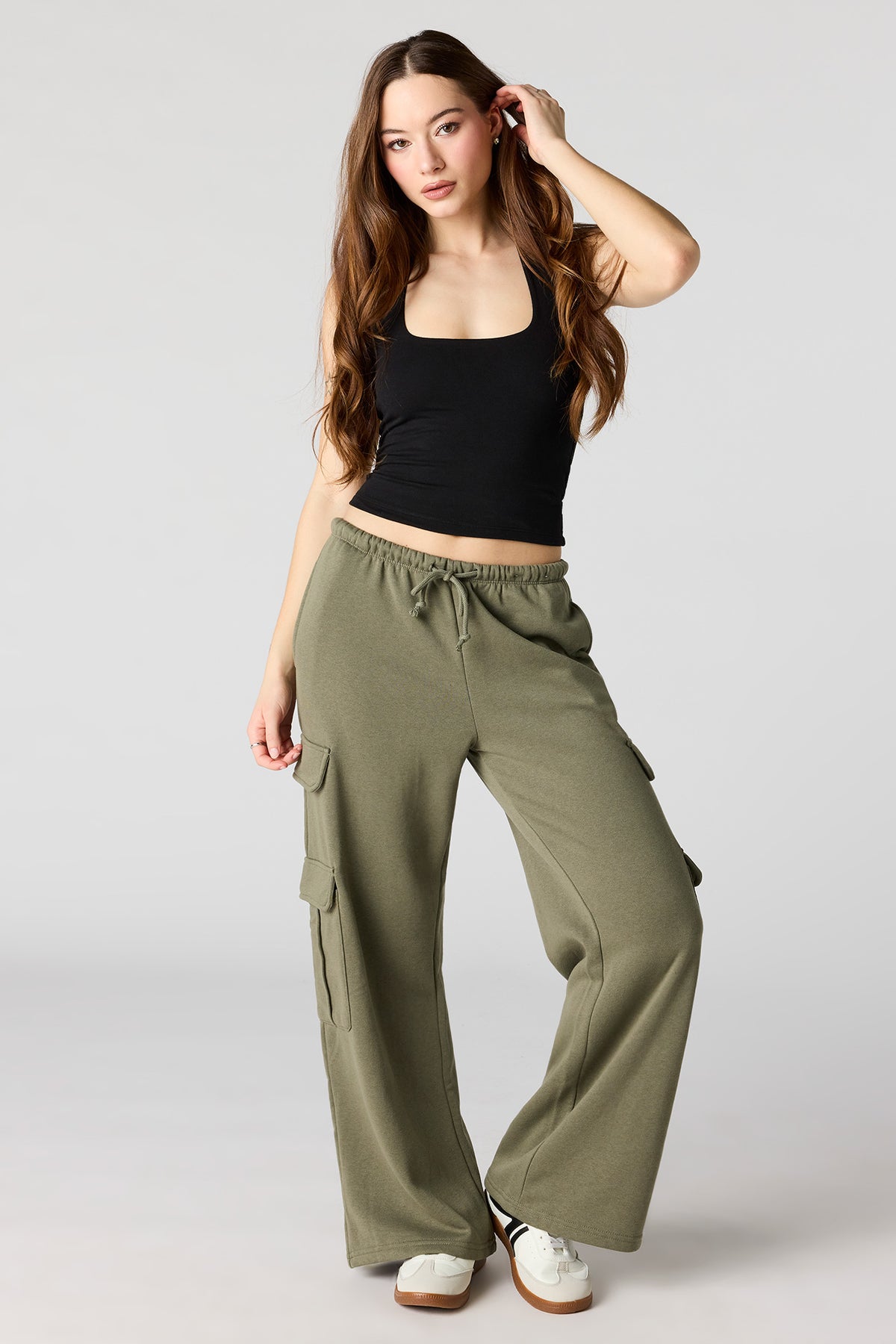 Fleece Low Rise Baggy Cargo Sweatpant - Dark Green