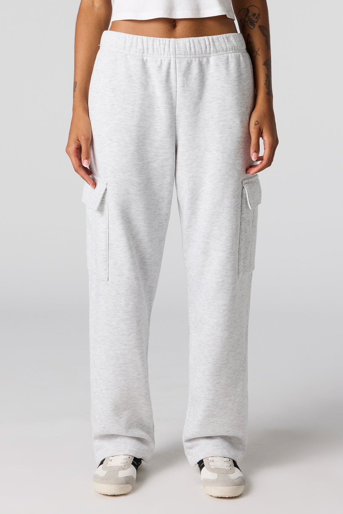 Alt View 2. Wide Leg Cargo Fleece Sweatpant - Light Grey