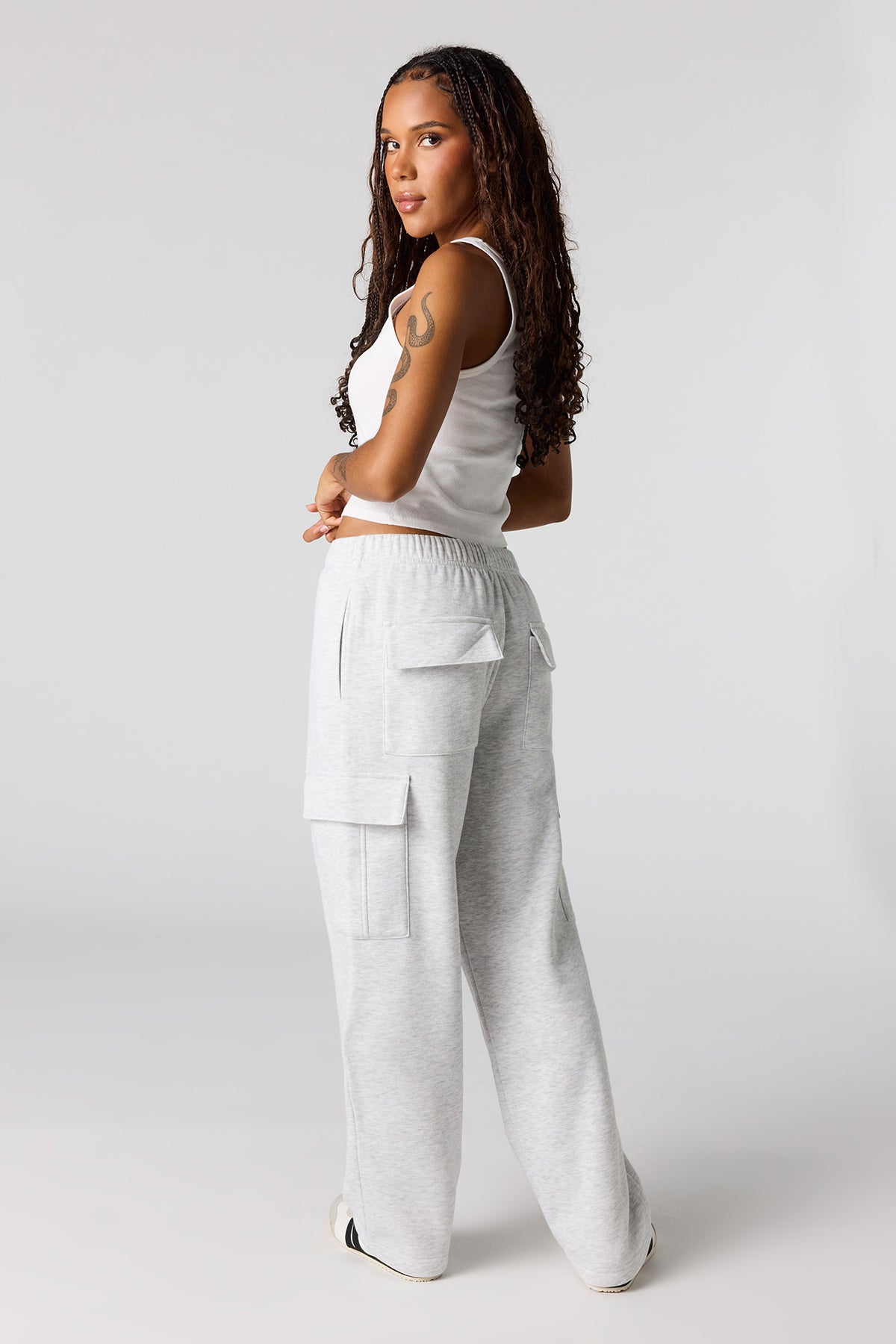 Alt View 3. Wide Leg Cargo Fleece Sweatpant - Light Grey