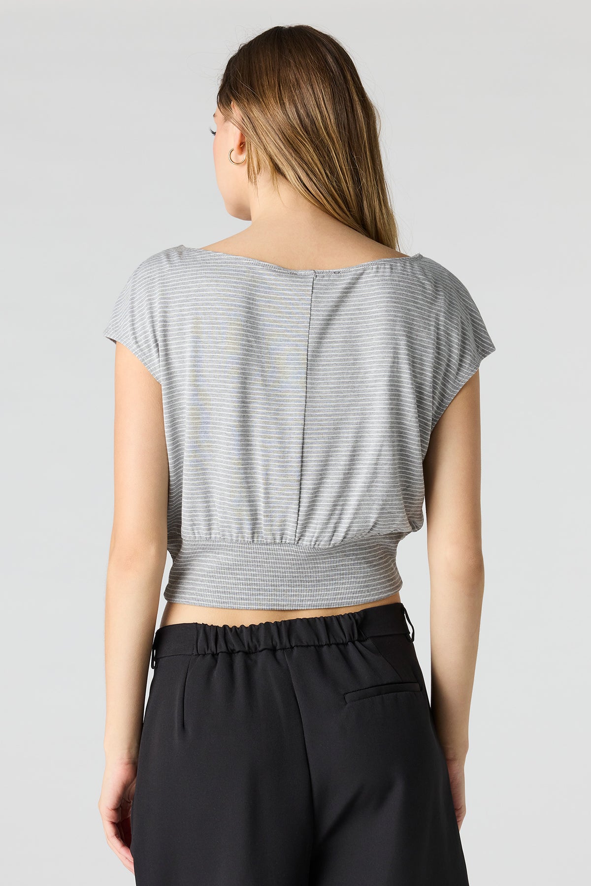 Alt View 2. Striped Dolman Top - Charcoal