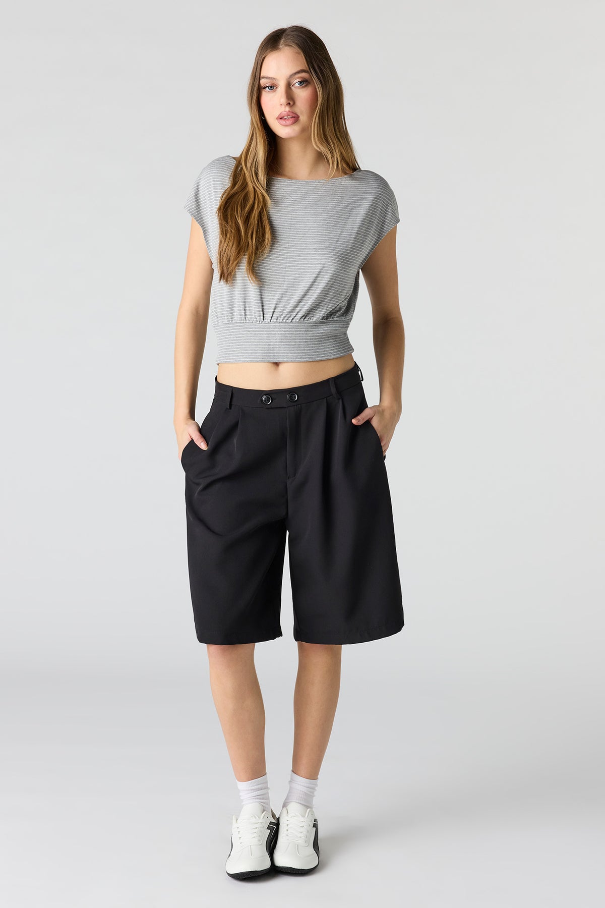 Alt View 3. Striped Dolman Top - Charcoal