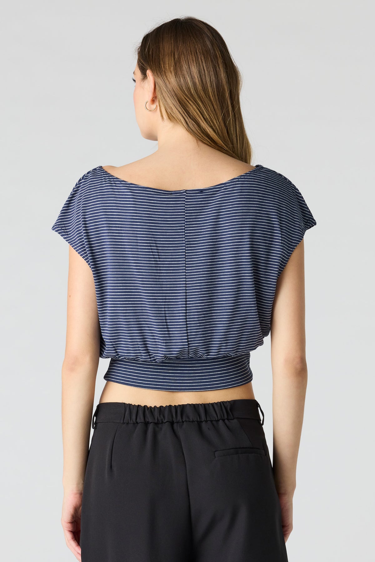 Alt View 2. Striped Dolman Top - Ocean Blue