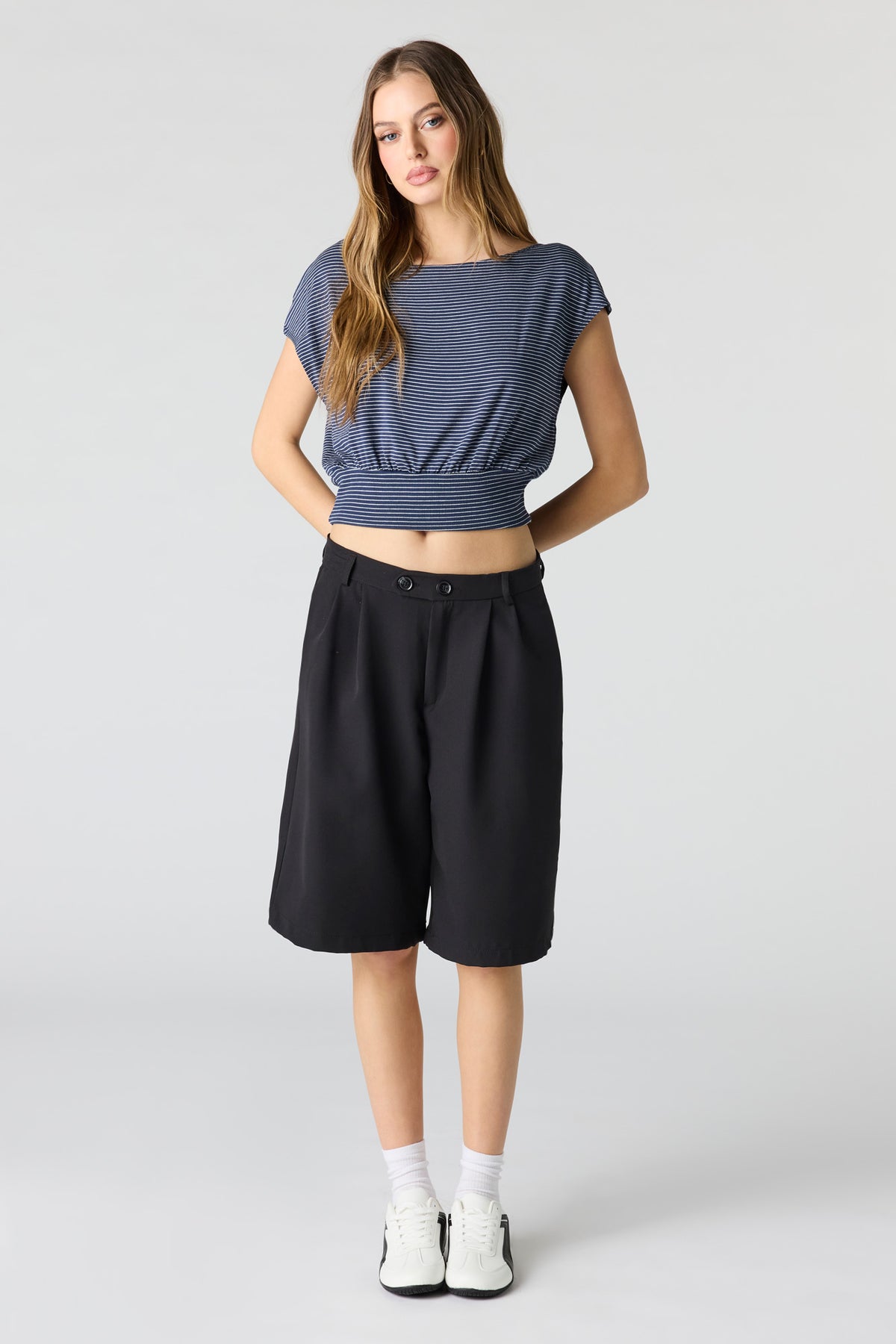 Alt View 3. Striped Dolman Top - Ocean Blue