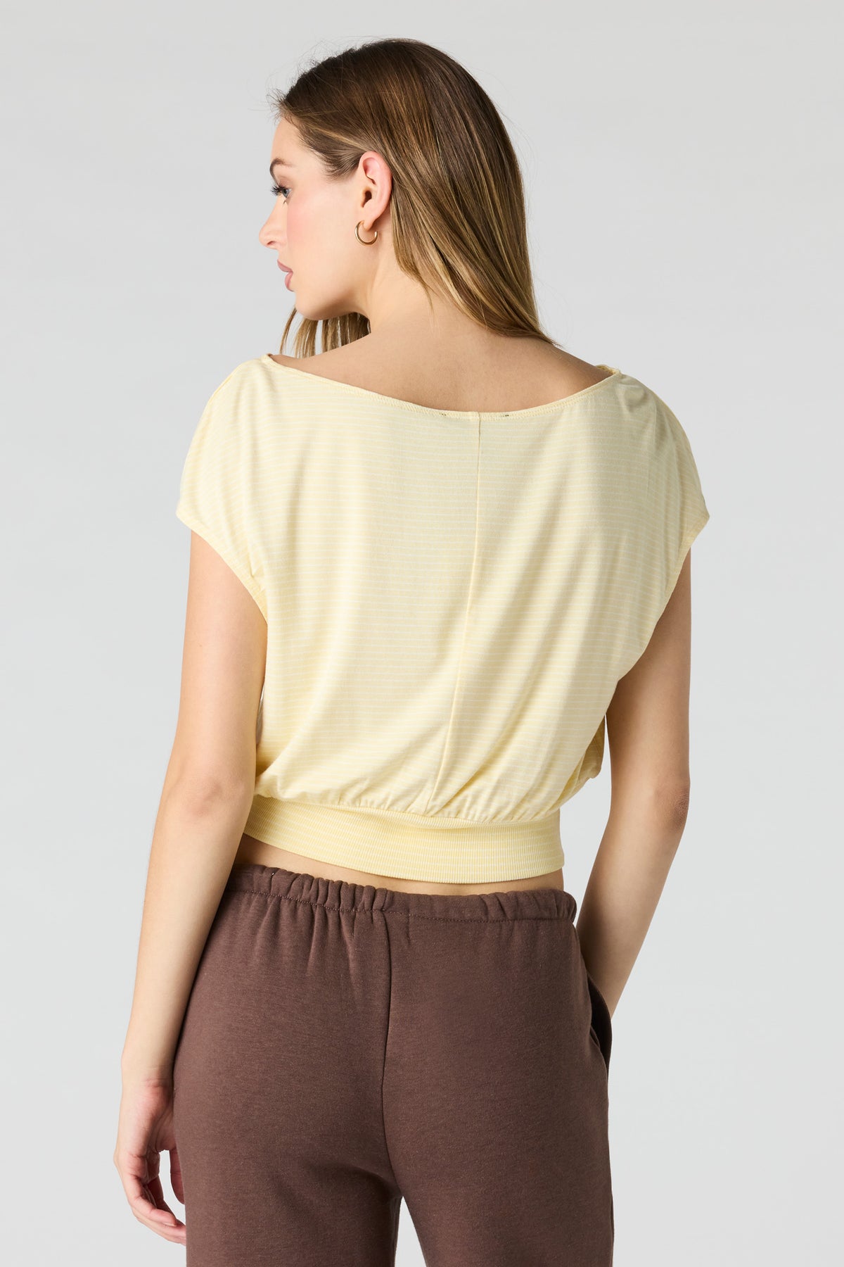Alt View 2. Striped Dolman Top - Pale Yellow
