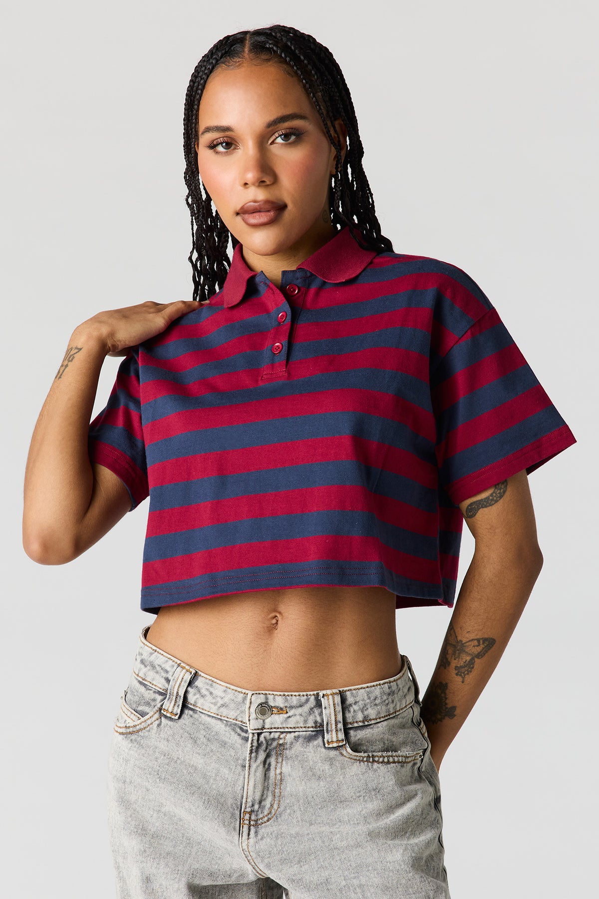 Luxe Heavy Cotton Striped Polo - Dark Red