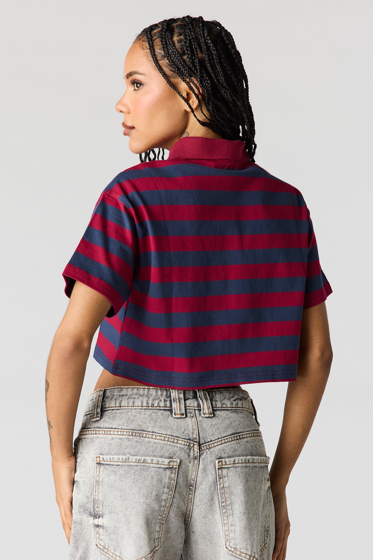 Alt View 2. Luxe Heavy Cotton Striped Polo - Dark Red