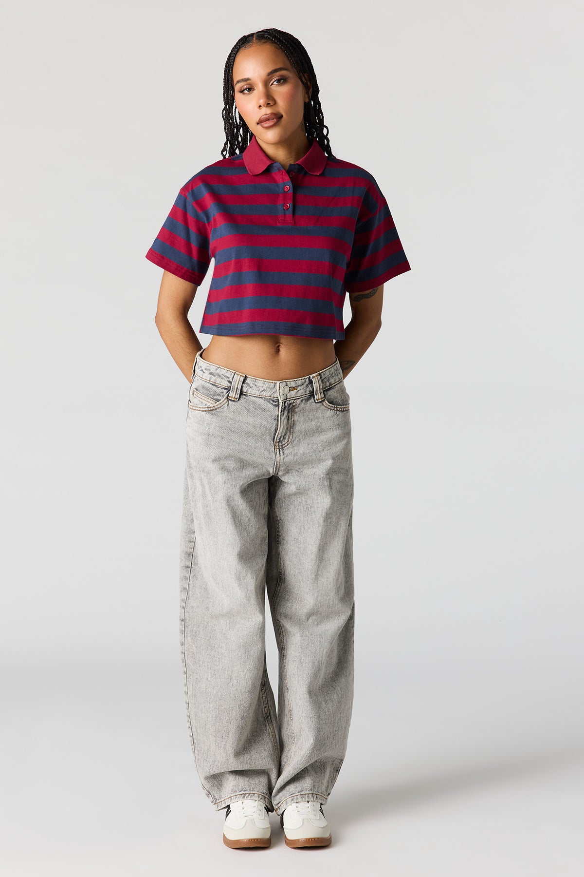 Alt View 3. Luxe Heavy Cotton Striped Polo - Dark Red