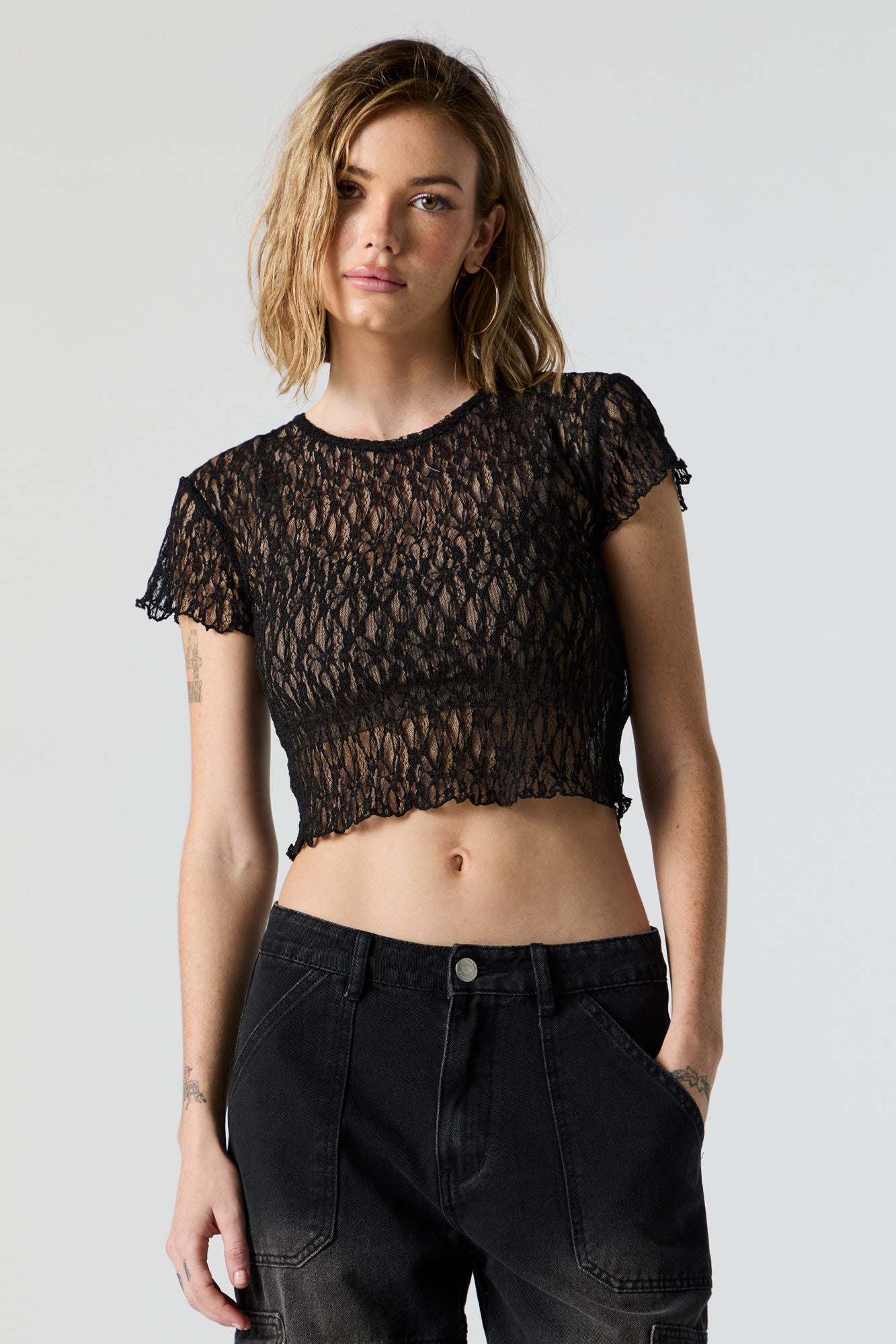 Lace Short Sleeve Crop Top