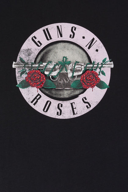 T-shirt de coupe garçonne à imprimé Guns n Roses avec pierres du Rhin