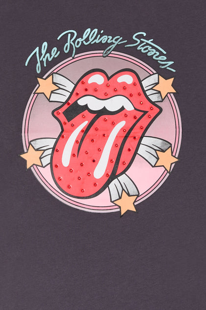 T-shirt de coupe garçonne à imprimé The Rolling Stones avec pierres du Rhin