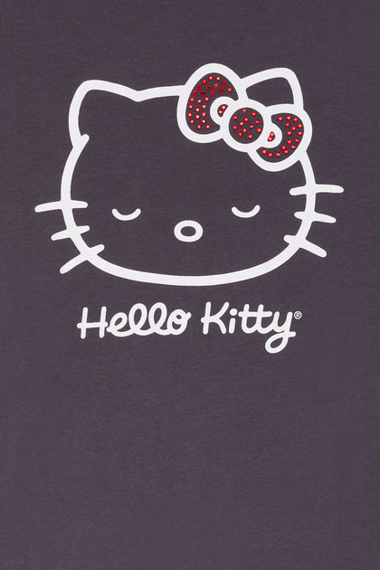 T-shirt de coupe garçonne à imprimé Hello Kitty avec pierres du Rhin
