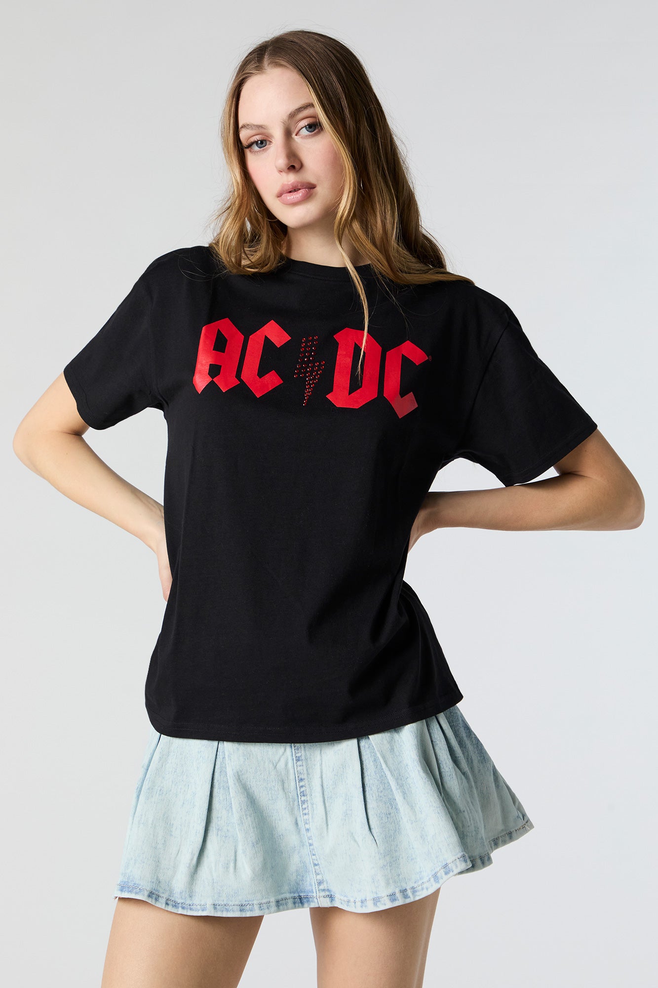 AC/DC Rhinestone Graphic Boyfriend T-Shirt