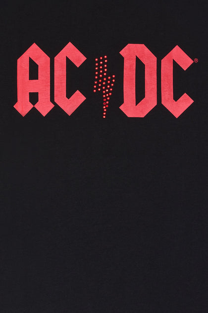 T-shirt de coupe garçonne à imprimé AC/DC avec pierres du Rhin